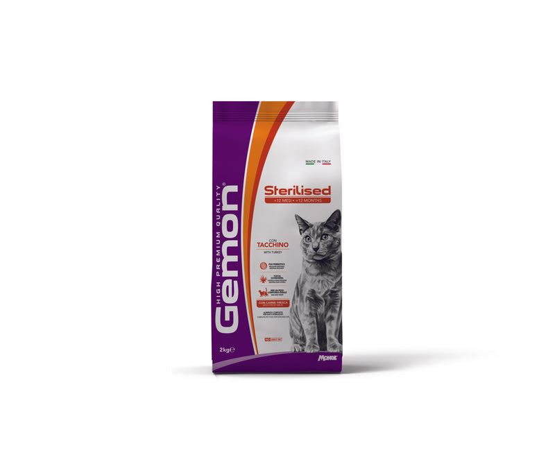 Gemon Pisici Sterilizate cu Curcan și Orez - 2 kg
