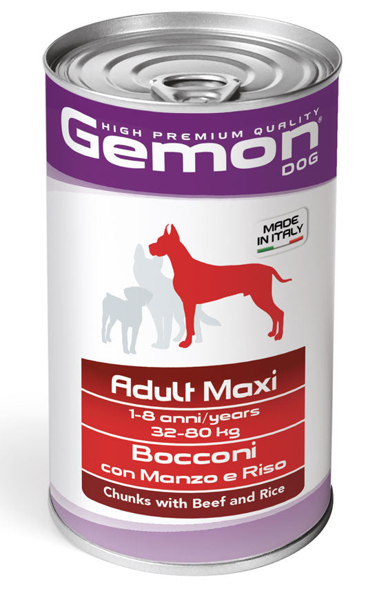 Conserve Gemon Vită și Orez 12X1250g - Câini Adult Maxi