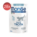 28x85g Plicuri MONGE Pate Monoprotein Kitten cu Păstrăv Hrana Umeda Pisici
