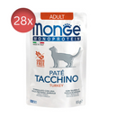 28x85g Plicuri MONGE Pate Monoprotein Adult cu carne de Curcan Hrana Umeda Pisici