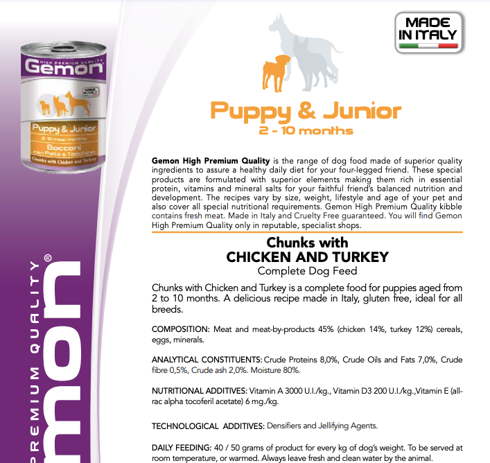 Conserve Gemon 24X415g pui și curcan - Puppy&Junior