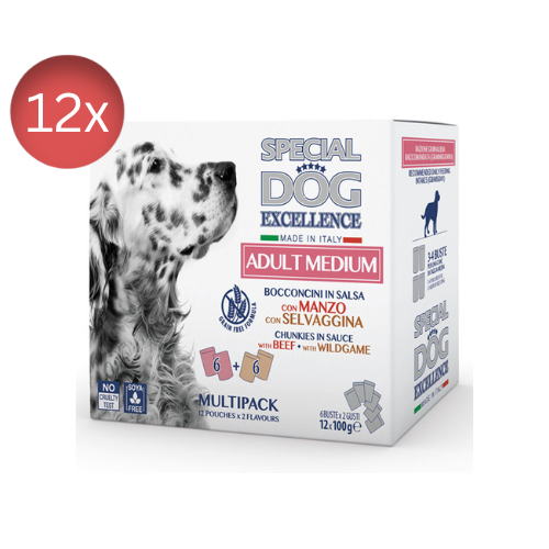12x100g Plicuri Special Dog Excellence Medium Multipack 6xVita, 6xFazan Salbatic - Hrana Umeda Caini