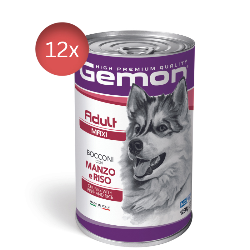 Conserve Gemon Vită și Orez 12X1250g - Câini Adult Maxi