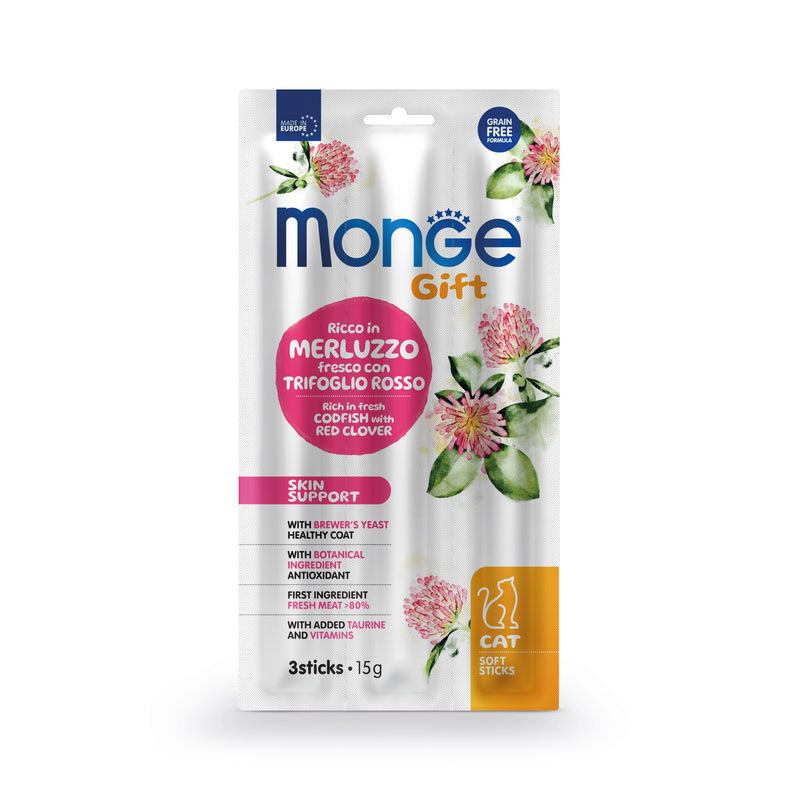 Monge Gift Skin Support Cat îmbogățit cu Cod proaspăt și Trifoi roșu 15g