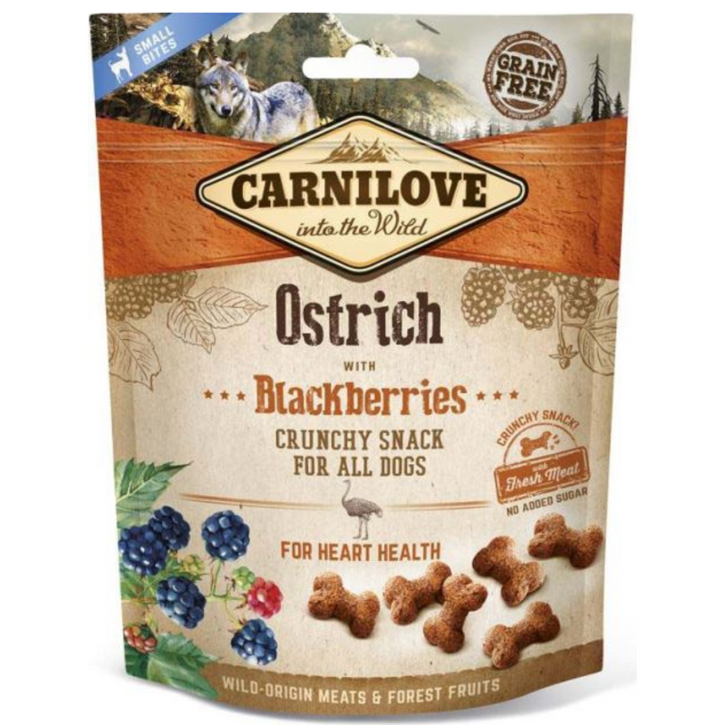 CARNILOVE Recompense Crunchy pentru câini, cu Struţ şi Mure 200g