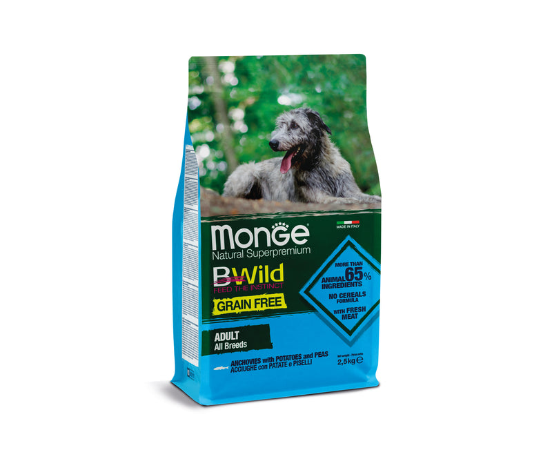 Monge B-Wild  Adult All Breeds Grain Free Anchoa cu Mazare si Cartofi | 2.5 kg