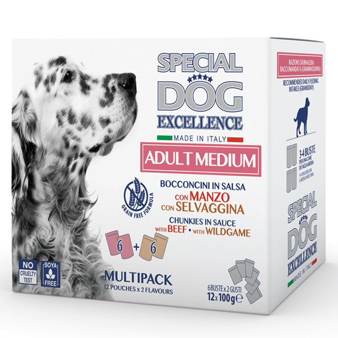 12x100g Plicuri Special Medium Dog Excellence Multipack 6xVita, 6xFazan Salbatic - Hrana Umeda Caini