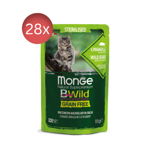 28x85 Plicuri MONGE B-Wild Steril fără cereale cu Mistret - Hrana Umeda Pisici PROMO