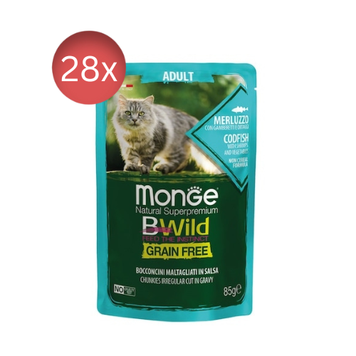 28x85 Plicuri MONGE B-Wild  fără cereale cu Cod - Hrana Umeda Pisici