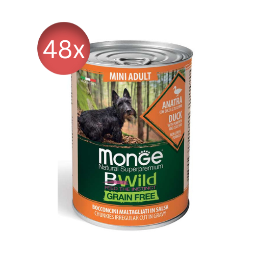 24x400g Conserve MONGE B-Wild Mini Adult fără cereale cu Rata Zukkini si Dovleac - Hrană Umedă Câini