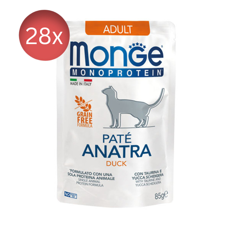 28x85g Plicuri MONGE Pate Monoprotein Adult cu Carne de Rață Hrana Umeda Pisici