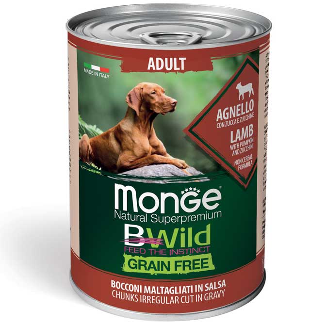24x400g Conserve MONGE B-Wild Adult fără cereale cu Miel, zukkini și dovleac - Hrană Umedă Câini