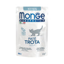 28x85g Plicuri MONGE Pate Monoprotein Kitten cu Păstrăv Hrana Umeda Pisici