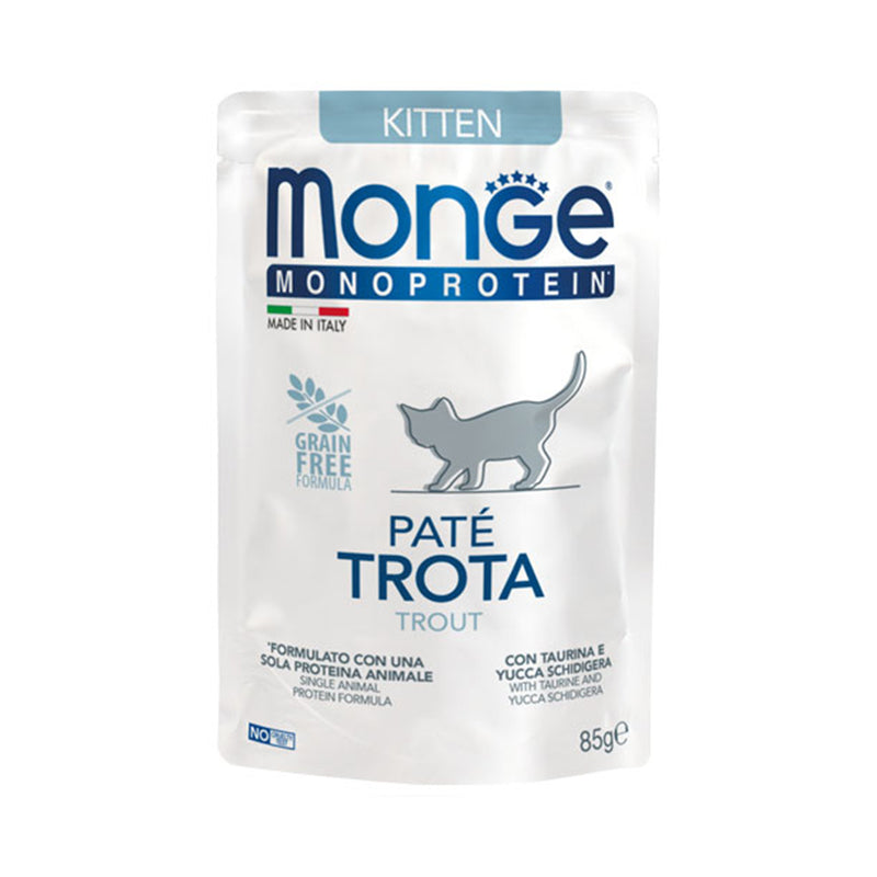28x85g Plicuri MONGE Pate Monoprotein Kitten cu Păstrăv Hrana Umeda Pisici